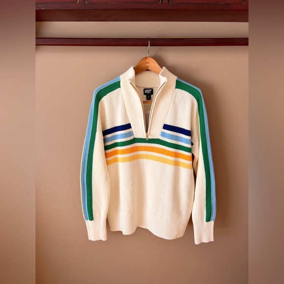 Lands End Drifter Cotton Colorful Retro quarter zip Striped Sweater NWT - Picture 2 of 4
